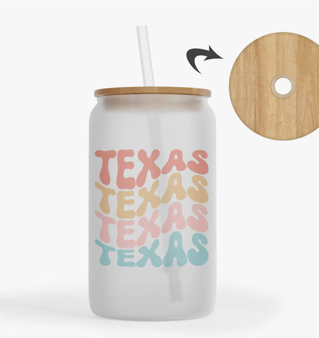 Daisy Mae | Texas Frosted Glass Iced Coffee Tumbler w Bamboo Lid