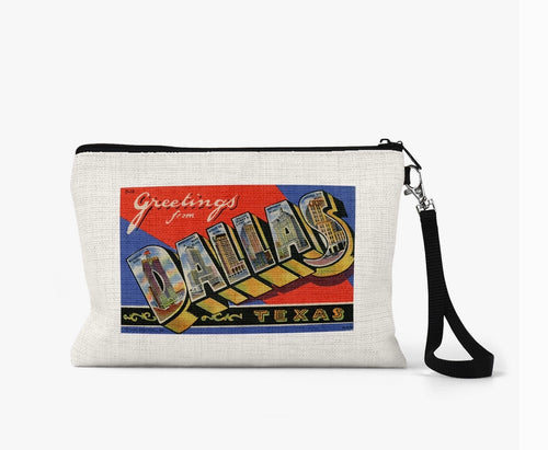 Dallas Texas Postcard Wristlet Zipper Pouch Makeup Bag