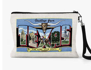 Texas Postcard Wristlet Zipper Pouch Makeup Bag