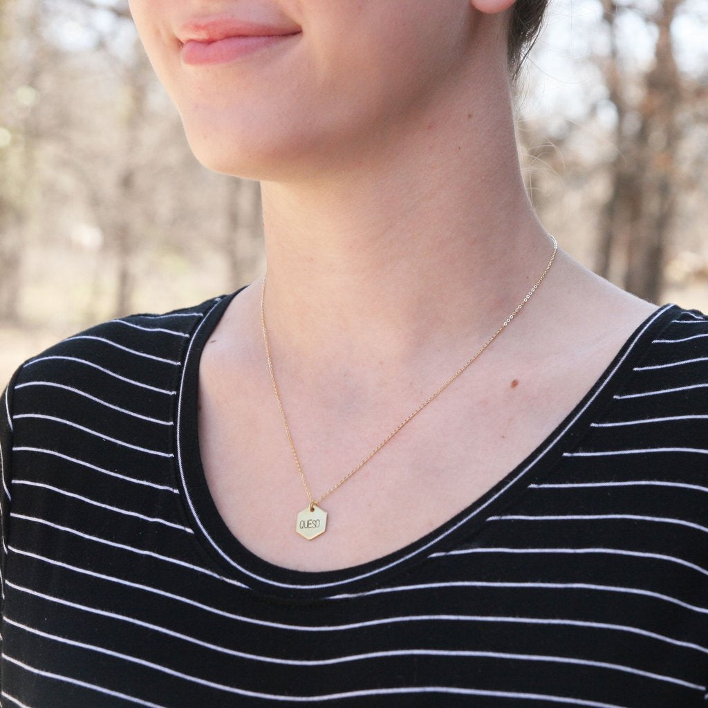 Peachtree lane | Queso Brass Hand Stamped Hexagon Necklace