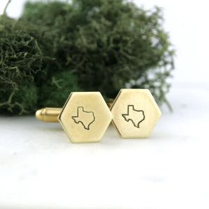 Peachtree Lane | Texas State - Brass Hexagon Cufflinks
