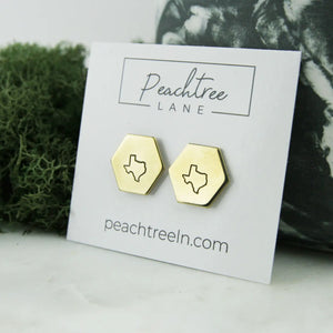 Peachtree| Texas Stamped State - Brass Hexagon Earrings