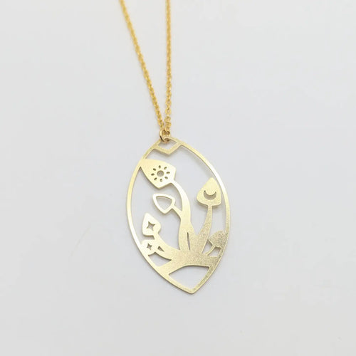 Peachtree Lane | Geometric Handmade Mushroom Gold Tone Necklace Forrest