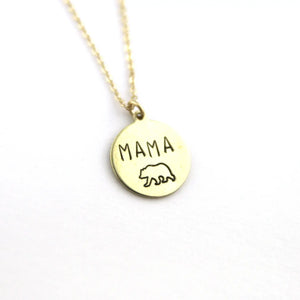 Peachtree Lane | Mama Bear w/ Bear - Circle Brass Stamped Necklace