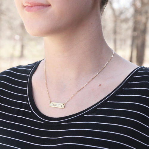 Peachtree Lane | Tacos Hand Stamped Raw Brass Bar Necklace