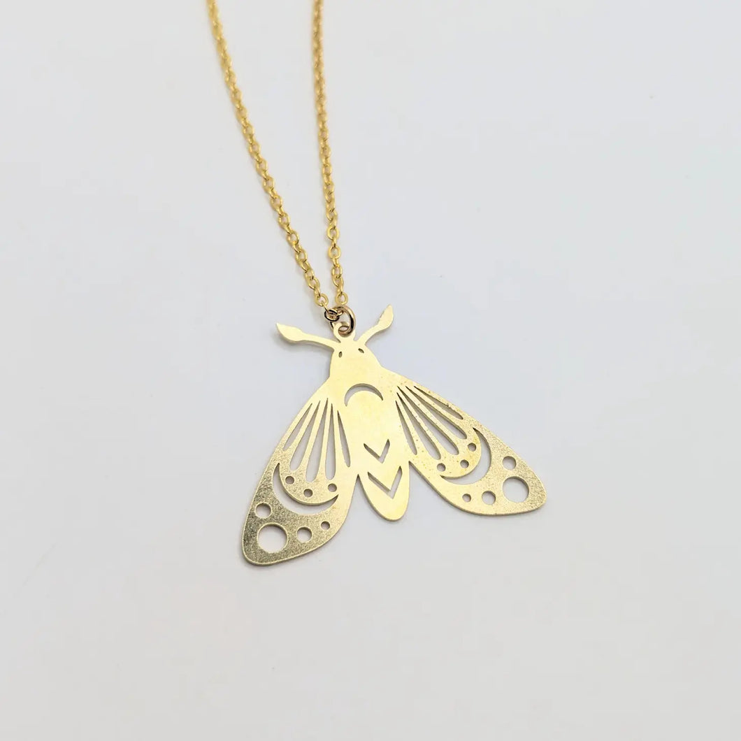 Peachtree Lane | Handmade Butterfly Moth Gold Tone Necklace Insect Lover