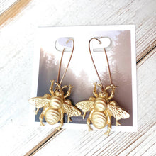 Load image into Gallery viewer, Red Truck Designs | Large Gold Bee Earrings Big Bumblebee Earrings Honeybee