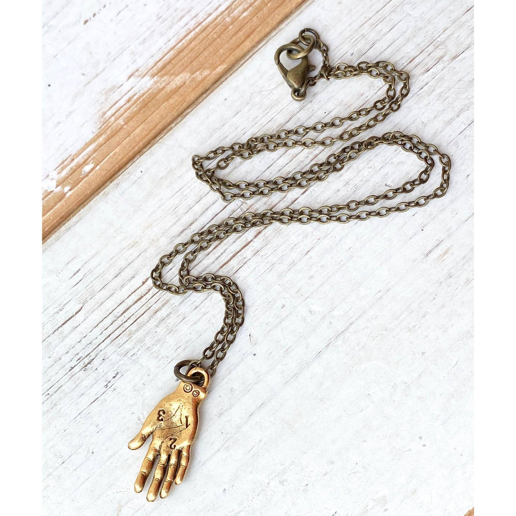 Red Truck Designs | Gold Hand Amulet Necklace Goth Palm Reader 18 Inches
