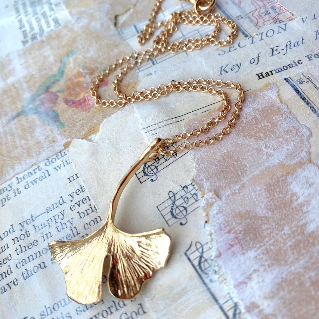 Red Truck Designs | Ginkgo Leaf Necklace Gold Botanical Jewelry Good Luck 17