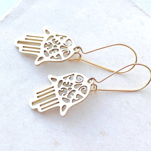 Red Truck Designs | Gold Hamsa Earrings Fatima Hand Earrings Good Luck Happiness