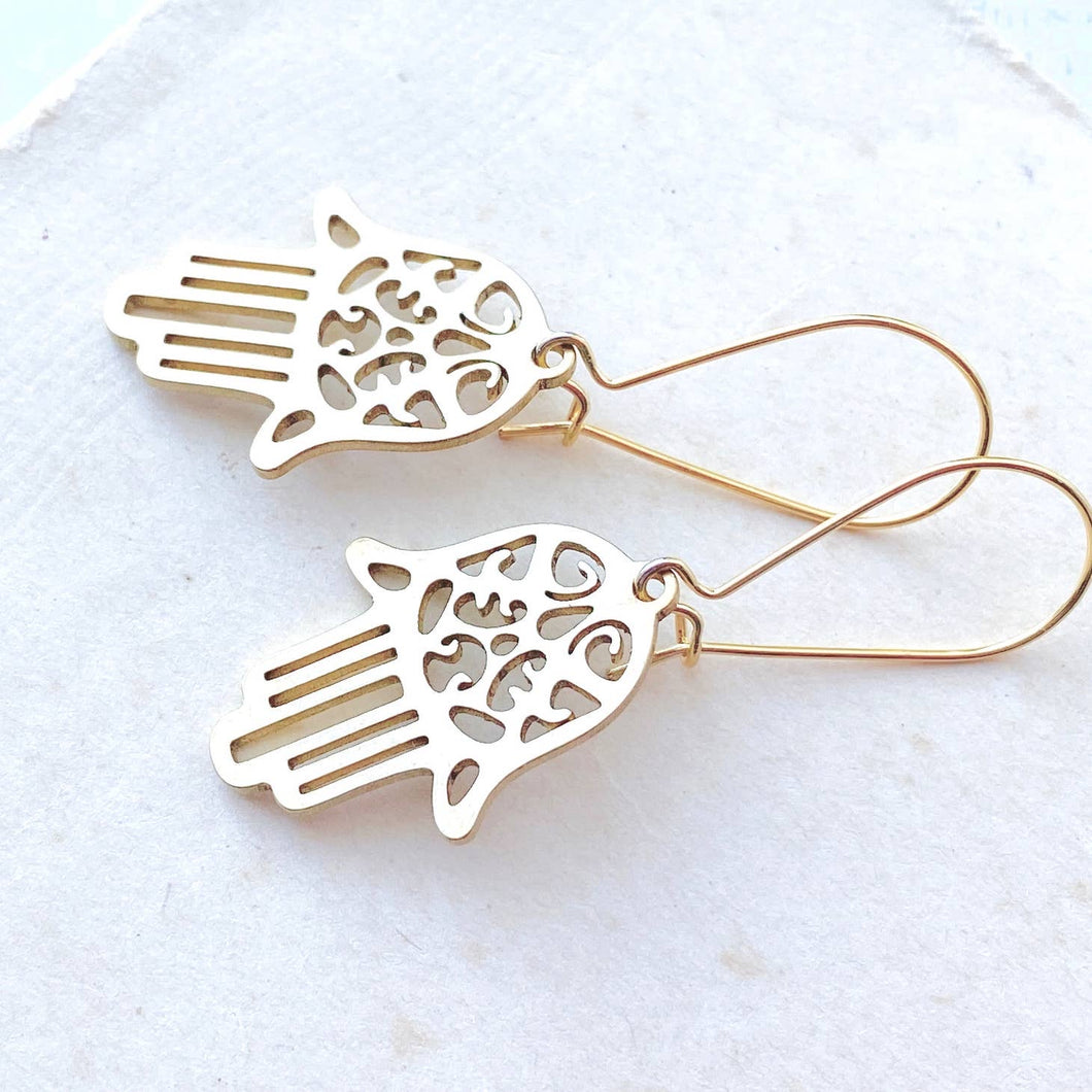 Red Truck Designs | Gold Hamsa Earrings Fatima Hand Earrings Good Luck Happiness