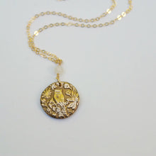 Load image into Gallery viewer, Bang-Up Betty| Bronze Owl Necklace with Rainbow Moonstone