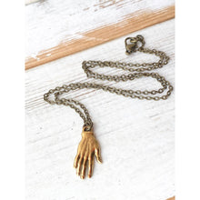 Load image into Gallery viewer, Red Truck Designs | Gold Hand Amulet Necklace Goth Palm Reader 18 Inches