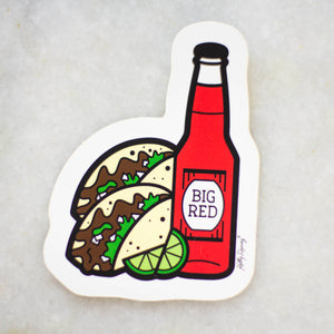 Barbacoa tacos & Big Red laminated sticker for laptop, water bottle, cell phone, planner