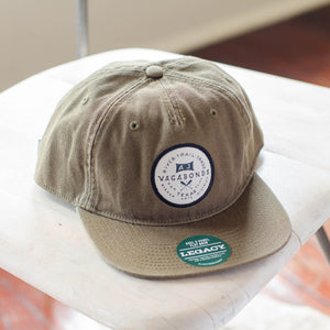 AJ Vagabonds river trail trade logo patch five-panel army green hat