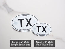 Load image into Gallery viewer, Sentinel Supply | Texas Bumper Sticker 4” Large - TX White oval euro stickers
