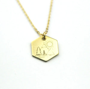 Peachtree Lane | Hexagon Brass Stamped Necklace