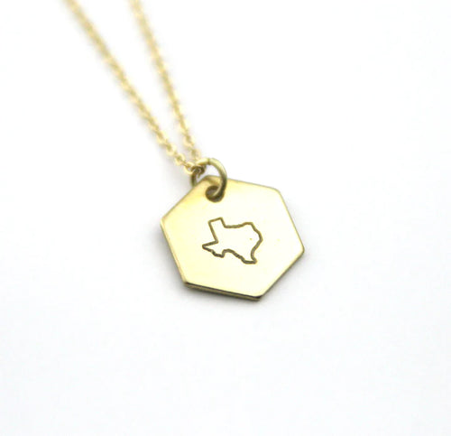 Peachtree Lane | Hexagon Brass Stamped Necklace