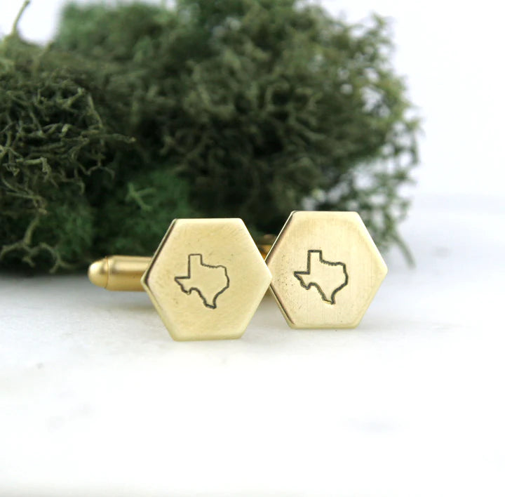 Peachtree Lane | Texas Brass Hexagon Cufflinks